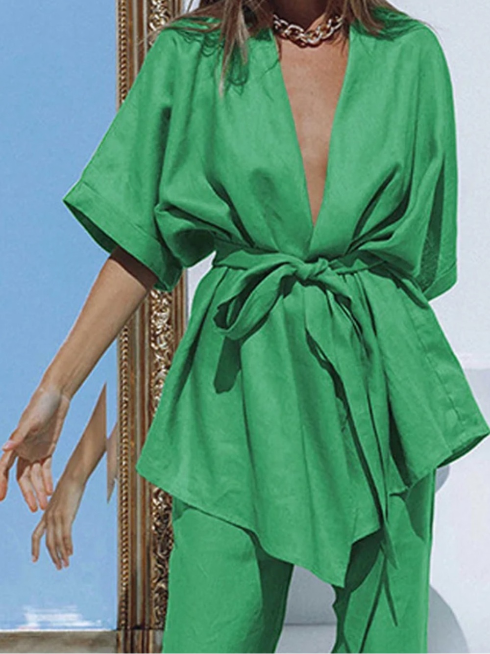 Commense Green Cotton Linen Tunic Size Small Like New